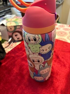 Colorful labubu Stainless Water Bottle - Pink Accent new in box w straw 10”